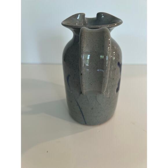 Hand Crafted Pottery Stoneware Blue & Gray Salt Glazed Pitcher Signed JL - Picture 2 of 9